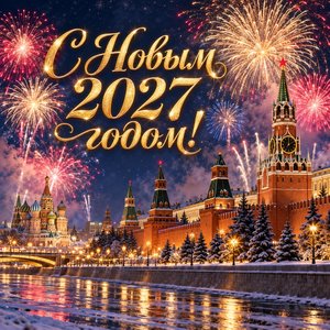 Открытка «С Новым 2027 годом!» с салютом над Кремлём
