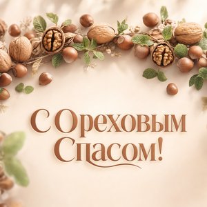Открытка с Ореховым Спасом с ореховой гирляндой