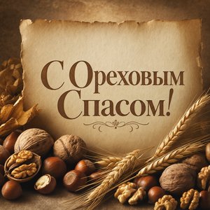 Открытка с Ореховым Спасом с пергаментом и орехами