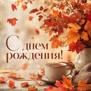 Открытка с осенними листьями на День Рождения