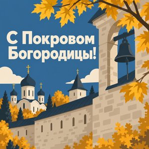 Открытка «С Покровом Богородицы!» с монастырской стеной