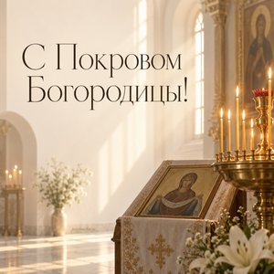 Открытка «С Покровом Богородицы!» со свечами в храме