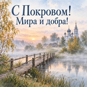 Открытка «С Покровом! Мира и добра!» с мостом к храму