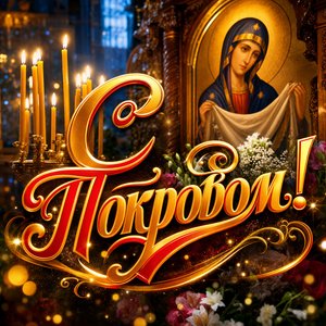 Открытка Покров Пресвятой Богородицы со свечами перед иконой