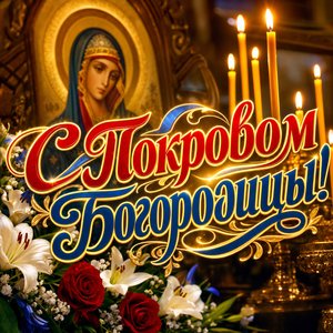 Открытка с Покровом Пресвятой Богородицы