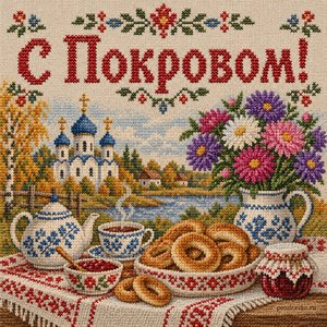Открытка «С Покровом!» с баранками и вареньем