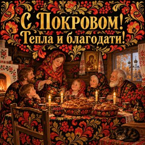Открытка «С Покровом! Тепла и благодати!» с семейным столом