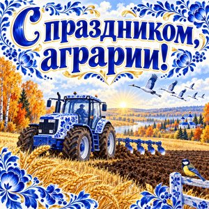 Открытка «С праздником, аграрии!» с трактором