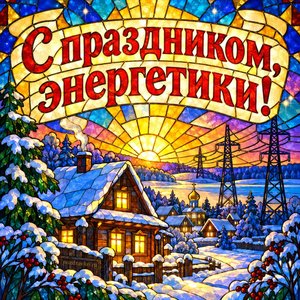 Открытка «С праздником, энергетики!» с тёплым домом
