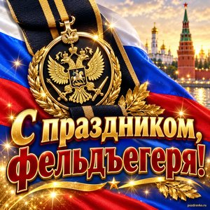 Открытка «С праздником, фельдъегеря!» с медалью