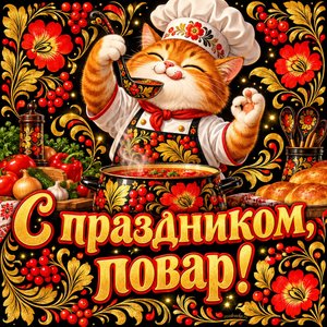 Открытка «С праздником, повар!» с котом-поваром