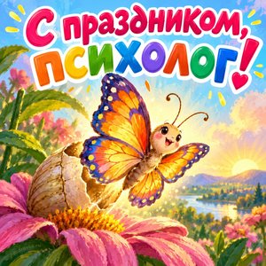 Открытка «С праздником, психолог!» с бабочкой