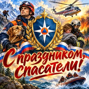 Открытка «С праздником, спасатели!» с эмблемой и звездой