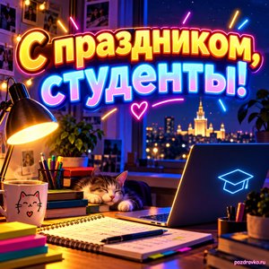 Открытка «С праздником, студенты!» с конспектами