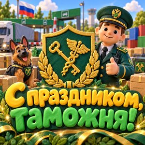 Открытка «С праздником, таможня!» с щитом и ключом