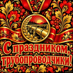 Открытка «С праздником, трубопроводчики!» с медалью