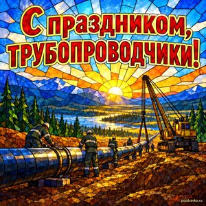 Открытка «С праздником, трубопроводчики!» с прокладкой трубы