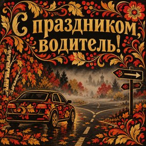 Открытка «С праздником, водитель!» с перекрёстком в тумане