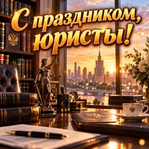 Открытка «С праздником, юристы!» с кабинетом юриста