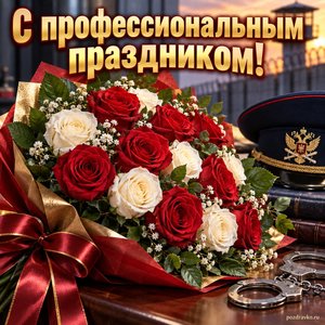 Открытка «С профессиональным праздником!» с букетом роз