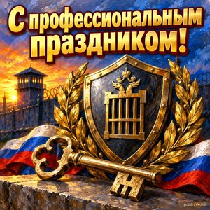 Открытка «С профессиональным праздником!» с ключом и щитом