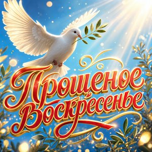 Открытка на Прощёное воскресенье с белым голубем и оливковой ветвью
