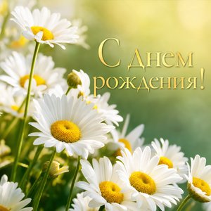 Открытка с ромашками на День Рождения