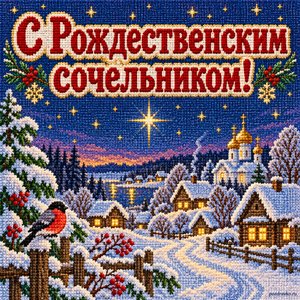 Открытка «С Рождественским сочельником!» с первой звездой