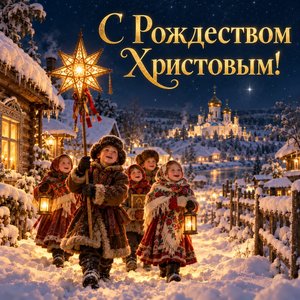 Открытка «С Рождеством Христовым!» с колядующими детьми