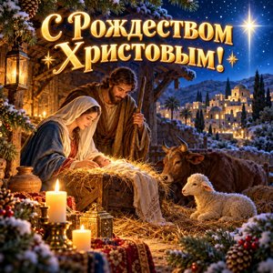 Открытка «С Рождеством Христовым!» с вертепом