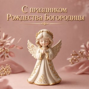 Открытка с Рождеством Пресвятой Богородицы с керамическим ангелом