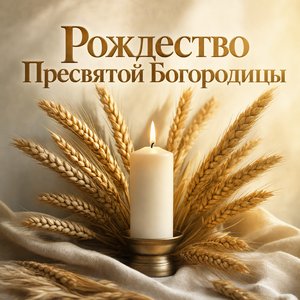 Открытка с Рождеством Пресвятой Богородицы с колосьями и свечой