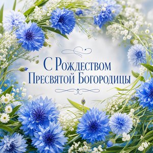 Открытка с Рождеством Пресвятой Богородицы с венком из васильков