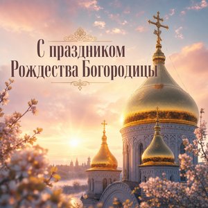 Открытка с Рождеством Пресвятой Богородицы с золотым куполом храма