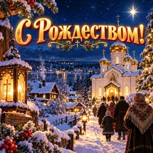 Открытка «С Рождеством!» с дорогой к храму