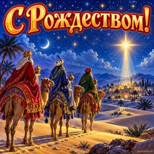 Открытка «С Рождеством!» с волхвами