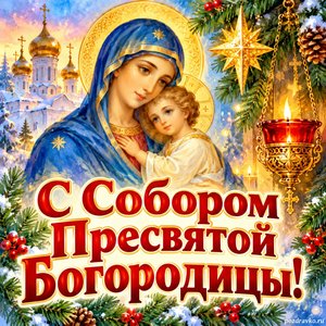 Открытка «С Собором Пресвятой Богородицы!» с лампадой