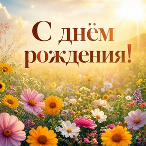 Открытка с солнечными цветами на День Рождения