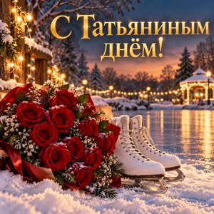 Открытка «С Татьяниным днём!» с розами и коньками