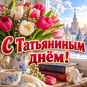 Открытка «С Татьяниным днём!» с тюльпанами