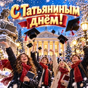 Открытка «С Татьяниным днём!» с университетом в снегу