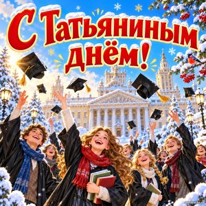 Открытка «С Татьяниным днём!» со студентами у университета