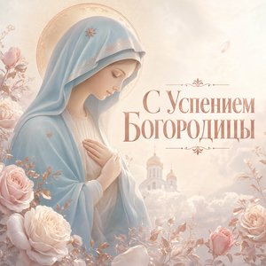 Открытка с Успением Пресвятой Богородицы с образом Богородицы