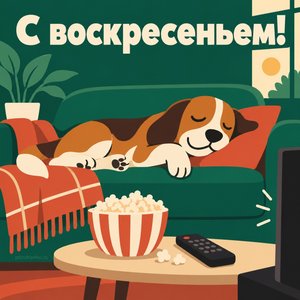 Открытка «С воскресеньем!» с сонным псом