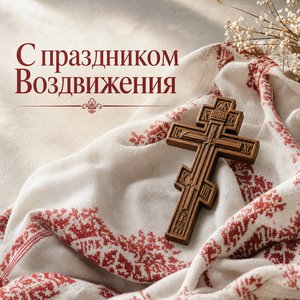 Открытка с Воздвижением Креста Господня с крестом на рушнике