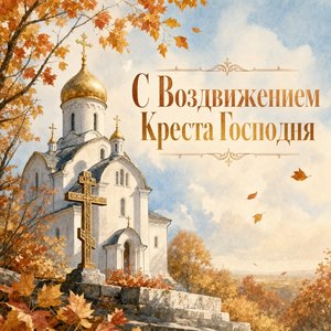 Открытка с Воздвижением Креста Господня с осенним храмом