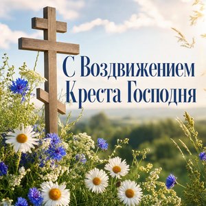 Открытка с Воздвижением Креста Господня с полевыми цветами