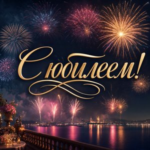 Открытка с юбилеем с фейерверком