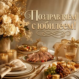 Открытка с юбилеем с праздничным столом