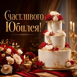 Открытка с Юбилеем с тортом